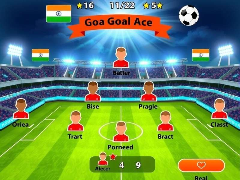 Goa Goal Ace gameplay screenshot showing Indian stadium